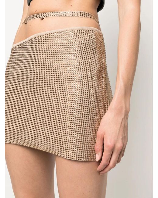 ANDREADAMO Natural Rhinestone-Embellished Mini Skirt