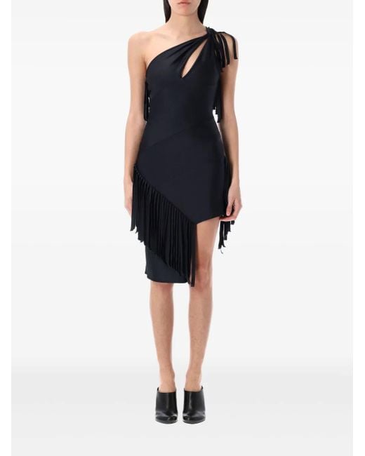 Coperni Black Asymmetric Fringed Mini Dress
