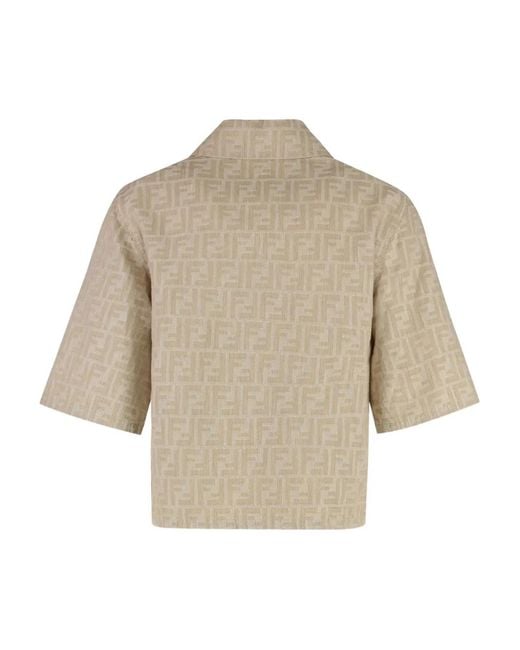Fendi Natural Ff Chambray Denim Cropped Jacket Clothing