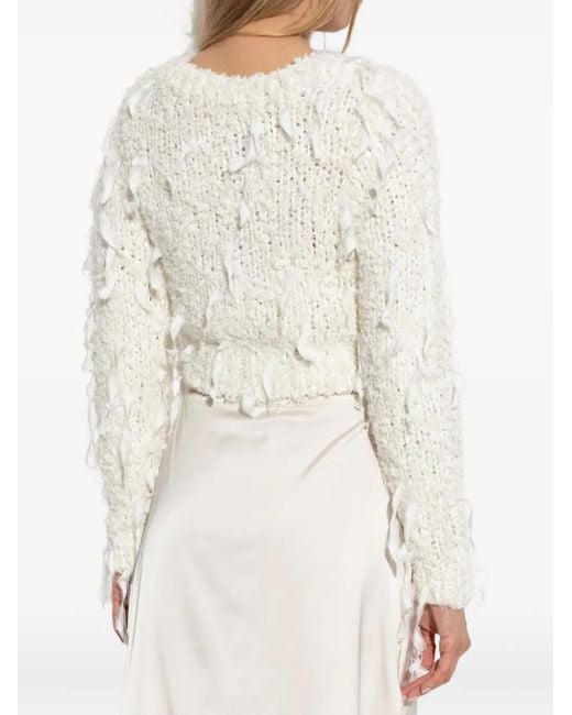 LoveShackFancy White Frayed Cardigan