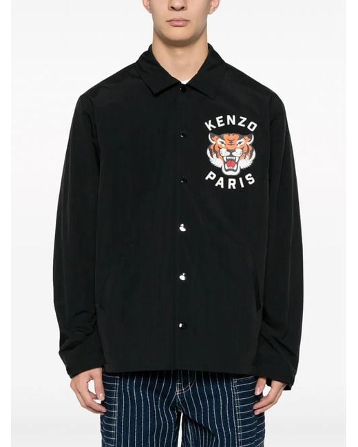 KENZO Black Waterproof Jacket With Print for men