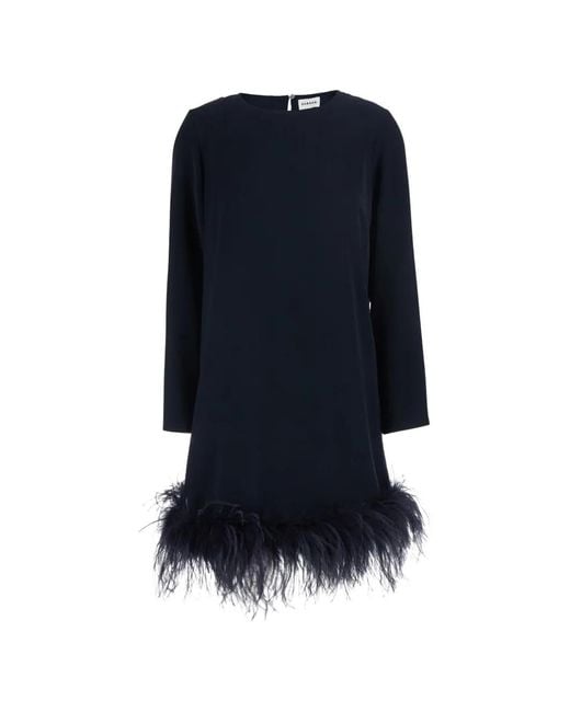 P.A.R.O.S.H. Blue Feather-Trim Bow-Detail Mini Dress