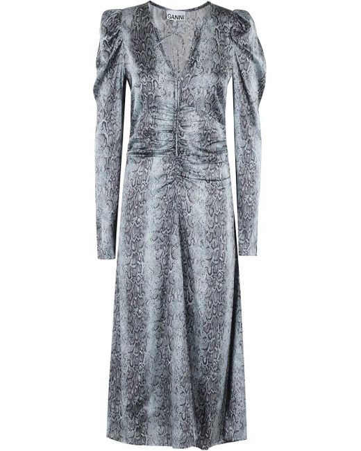 Vestido Con Estampado De Piel De Pitón Ganni de color Gray