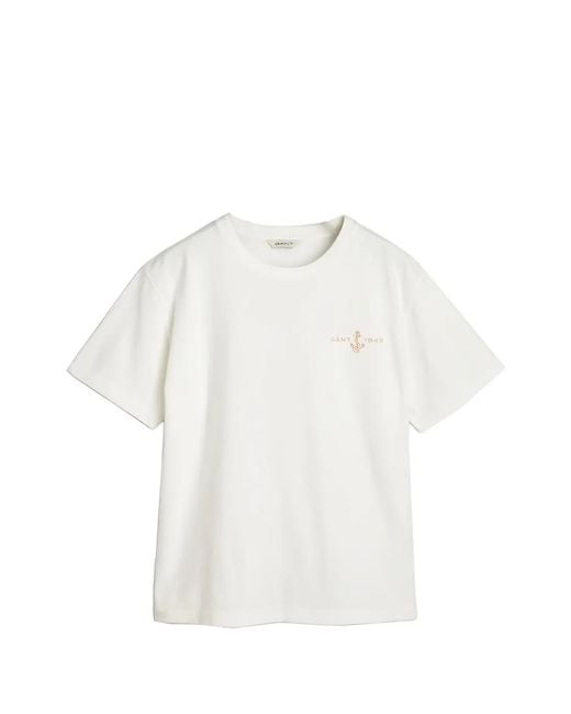 Gant White Anchor-Embroidered T-Shirt