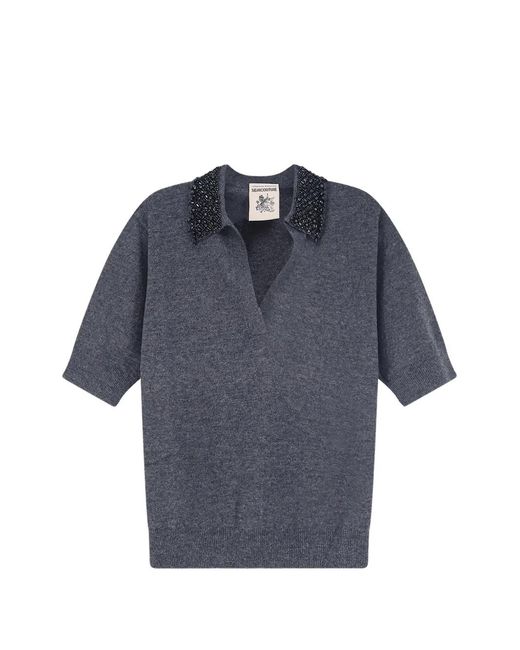 Semicouture Blue Bead-Embellished Knitted Sweater