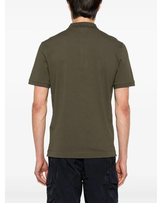 C P Company Green Logo-Embroidered Cotton Polo Shirt for men