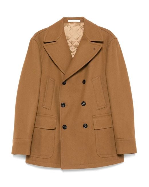 Tagliatore Brown Double-Breasted Coat for men