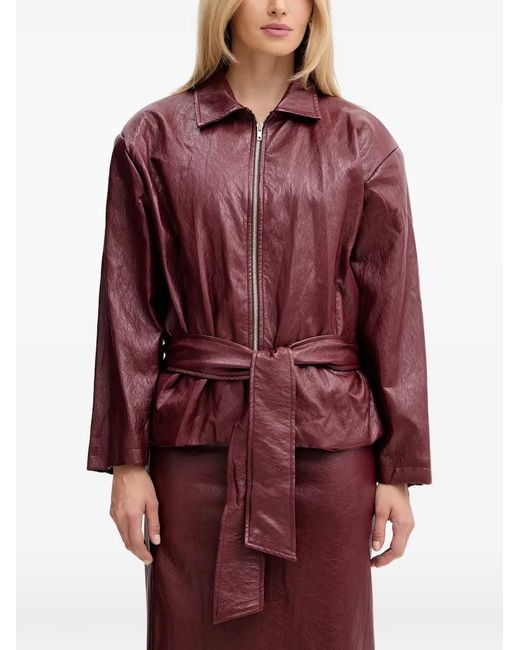 Haveone Red Belted Zip-Up Jacket