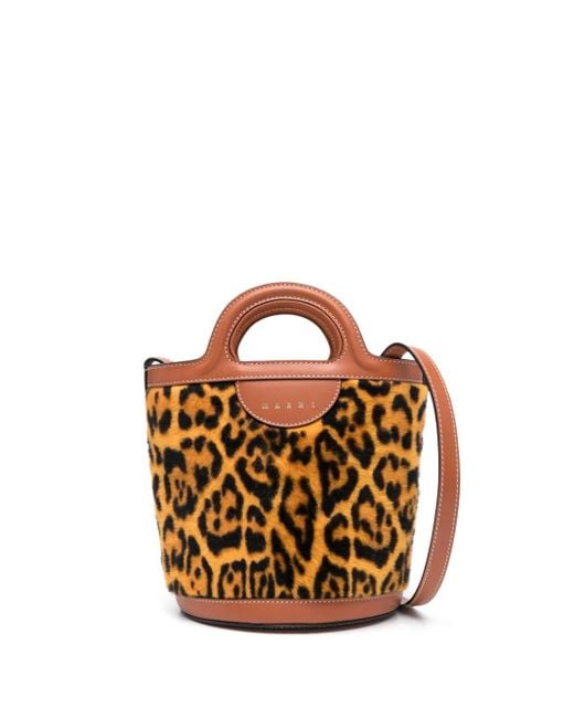 Marni Metallic Mini Tropicalia Leopard-Print Bucket Bag