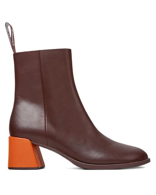 Camper Brown Twins Leather Geometric-Heel Ankle Boots