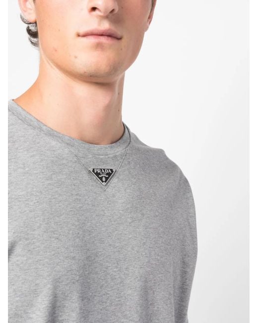 PRADA☆T-shirt en coton トライアングルロゴ Prada Cotton T-Shirt with Enameled Metal Triangle Logo (US