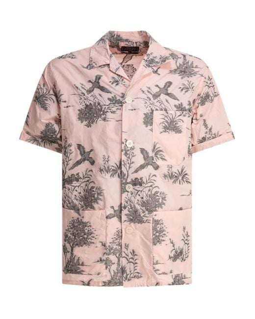 Beams Plus Pink Bird-Print Pocket Shirt for men