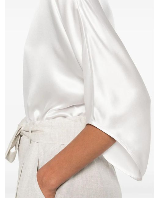 Eleventy White Silk Top