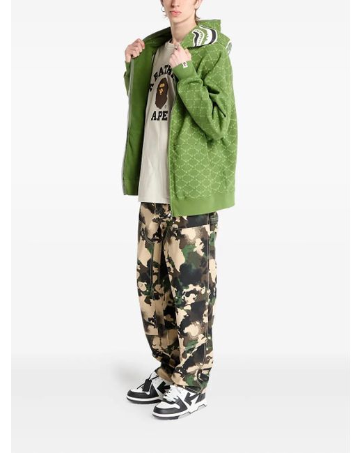 A Bathing Ape Green College Monogram Shark Full Zip Hoodie