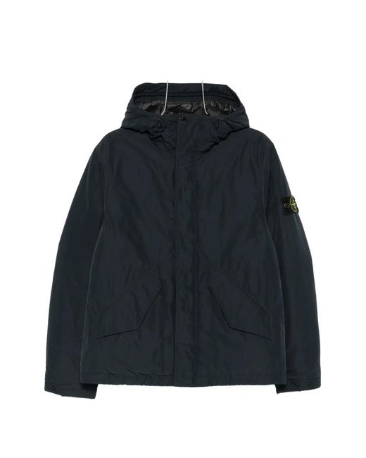 Stone Island Blue Logo-Patch Hooded Jacket for men