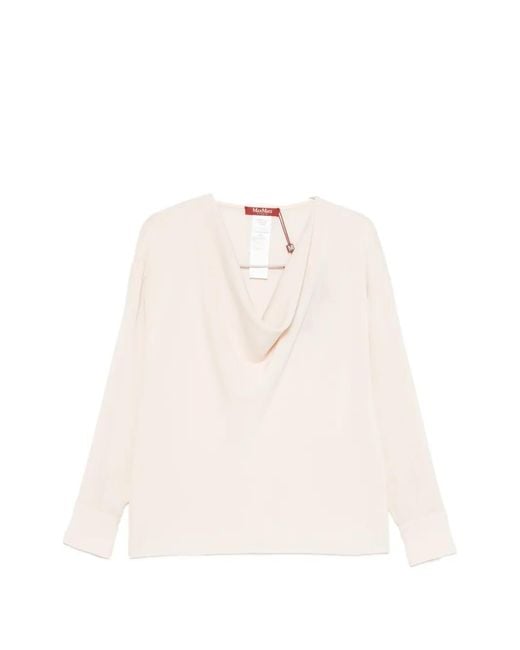 Max Mara Natural Cowl-Neck Silk Blouse