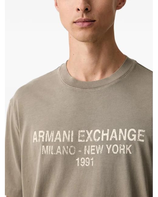 ARMANI EXCHANGE Brown Logo-Print Crew-Neck T-Shirt for men