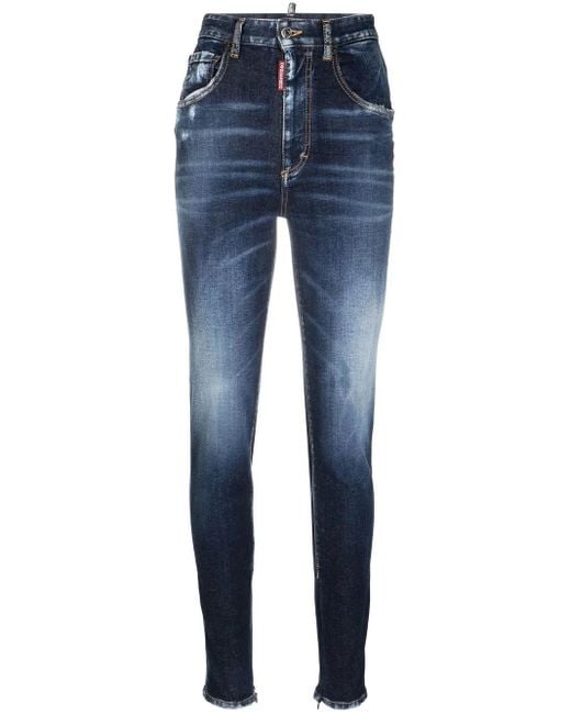 DSquared² Blue High-Waisted Faded Skinny Jeans