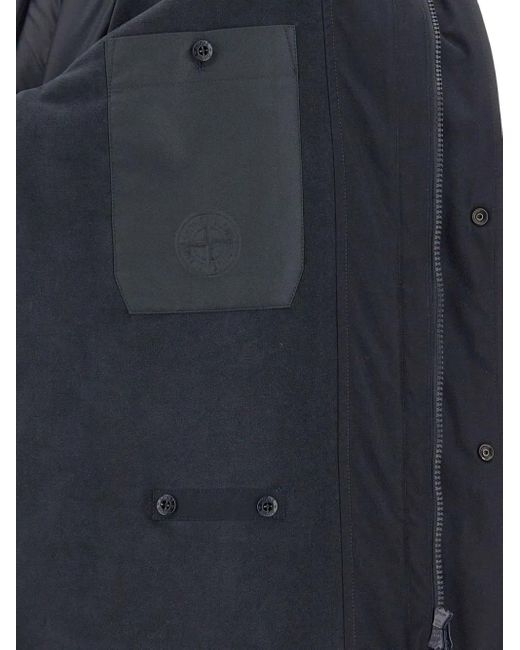 Stone Island Blue Shirt-Collar Organic-Cotton Coat for men