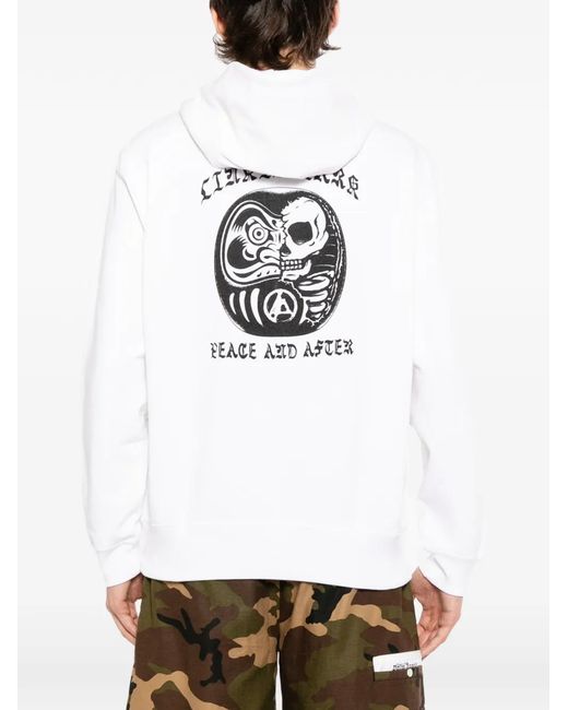PEACE AND AFTER White Graphic Hoodie for men