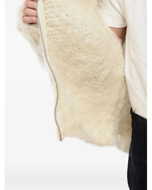 Jil Sander Natural Fuzzy Zip-Up Wool Cardigan for men