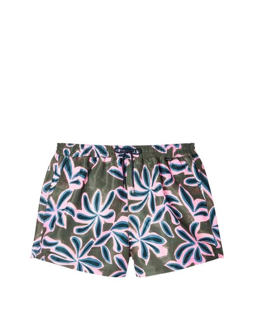 Paul Smith White Abstract Palm Swim Shorts for men