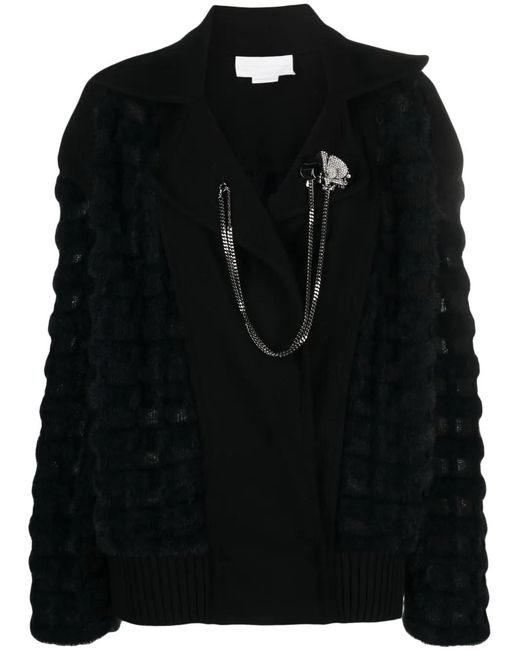 Genny Black Brooch-Detail Wool Jacket