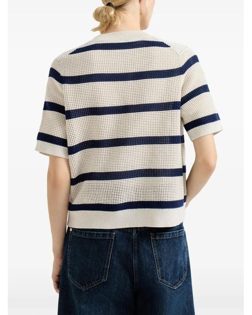 Brunello Cucinelli Gray Striped Open-Knit Sweater