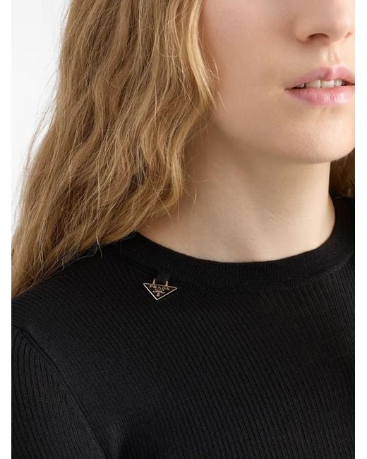 Prada Black Ribbed Knit Wool Crewneck Sweater