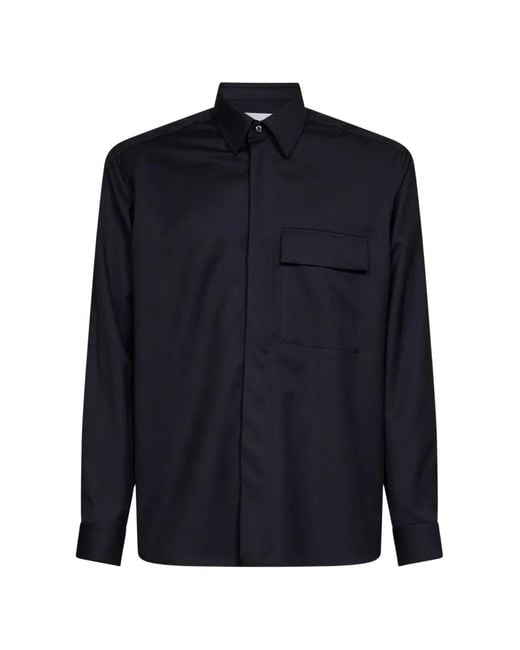 D4.0 Blue Concealed-Button Chest-Pocket Shirt for men