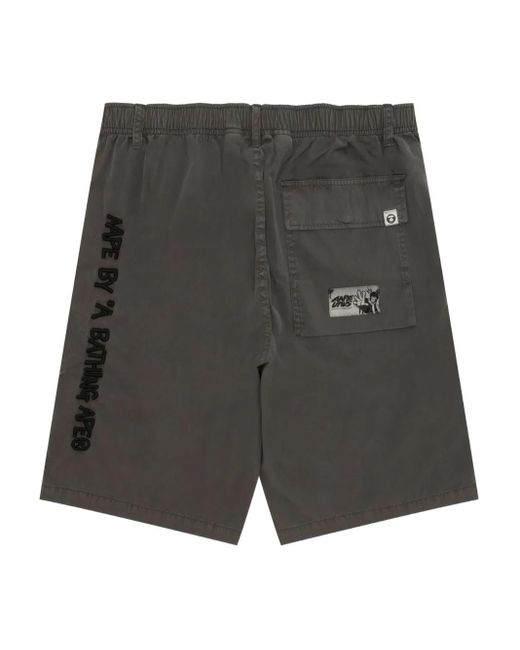 Aape By A Bathing Ape Gray Logo-Patch Shorts for men