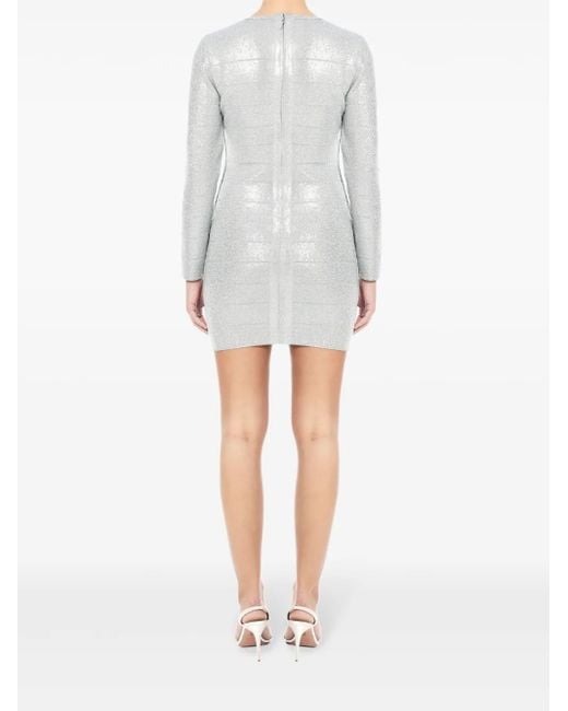 Hervé Léger White Metallic Long-Sleeve Minidress