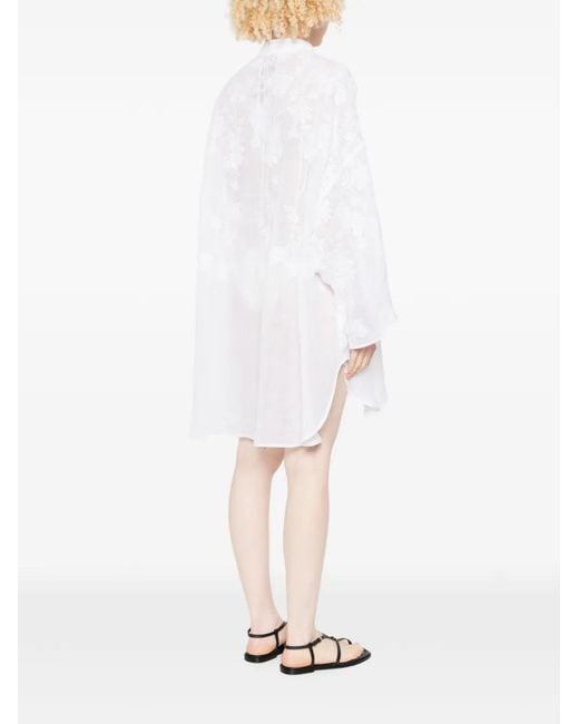 Ermanno Scervino White Lace Buttoned Mini Dress