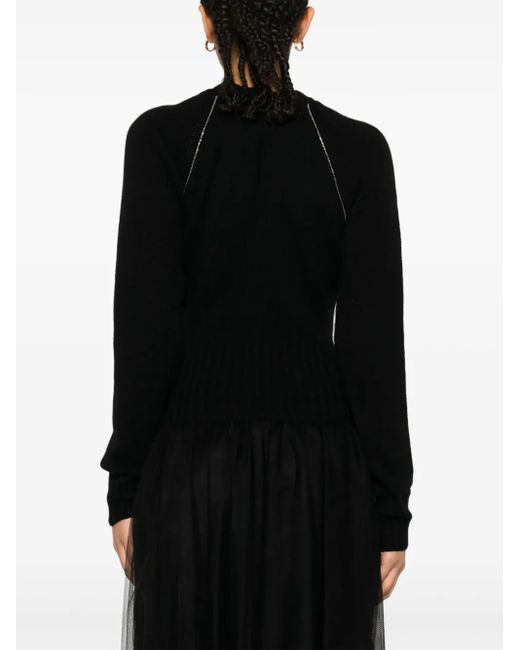 Fabiana Filippi Black Raglan-Sleeves Trimmed Jumper
