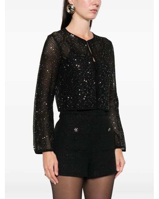 Maje Black Rhinestone Knit Cardigan