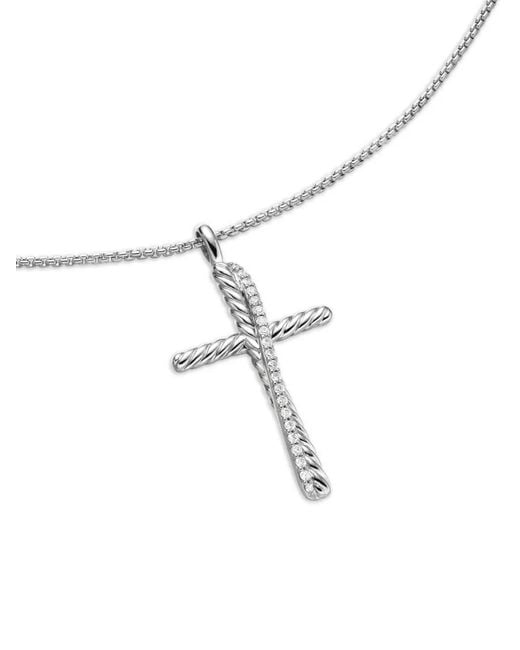 David Yurman White Sterling Crossover Cross Diamond Necklace (35.6Mm)