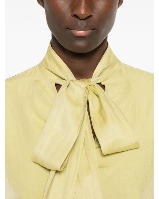 19.61 MILANO Yellow Pussy-Bow Long-Sleeve Blouse