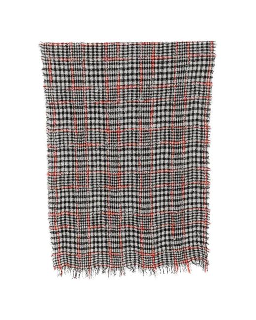Faliero Sarti Gray Check-Pattern Frayed-Edge Scarf