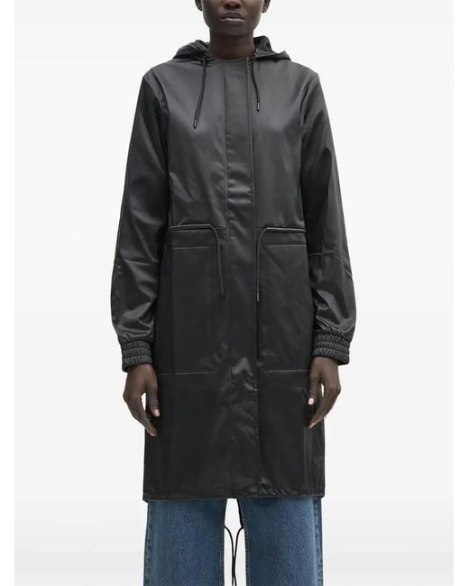 Rains Black String Hooded Pocket Parka