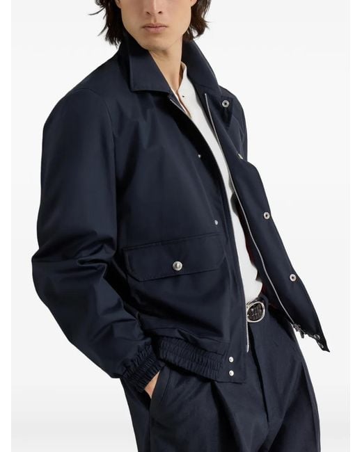 Brunello Cucinelli Blue Bonded Fabric Outerwear Jacket for men