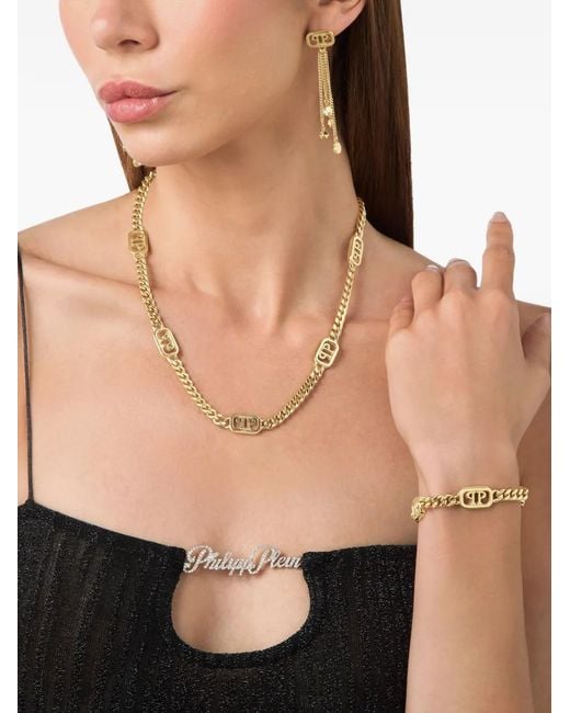 Philipp Plein Metallic Lettering Logo-Chain Necklace