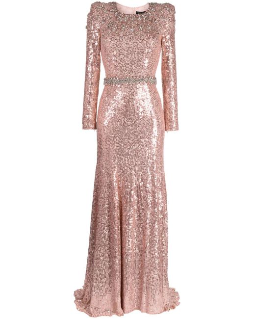 Jenny Packham Pink Georgia Crystal-embellished Sequined Tulle Gown