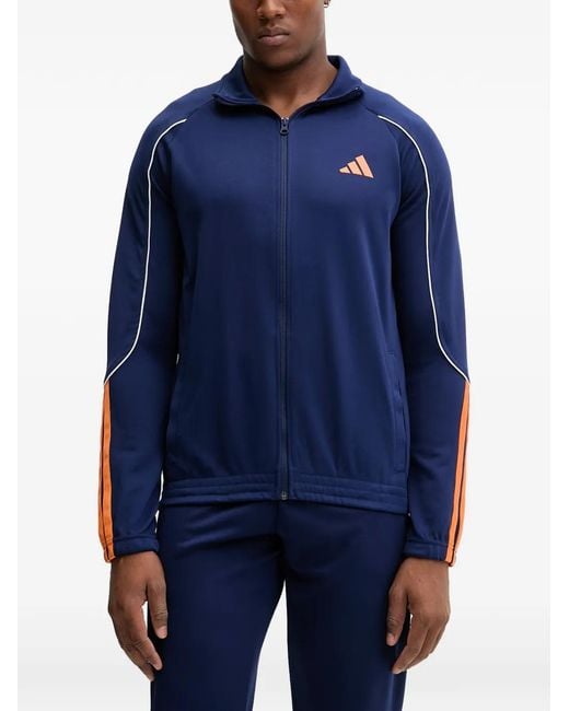 Adidas Blue Stadium Contrast-Piping Logo-Print Zip-Up Tracksuit for men