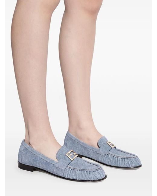 Fendi Blue Geraffte Loafer Mit Logo