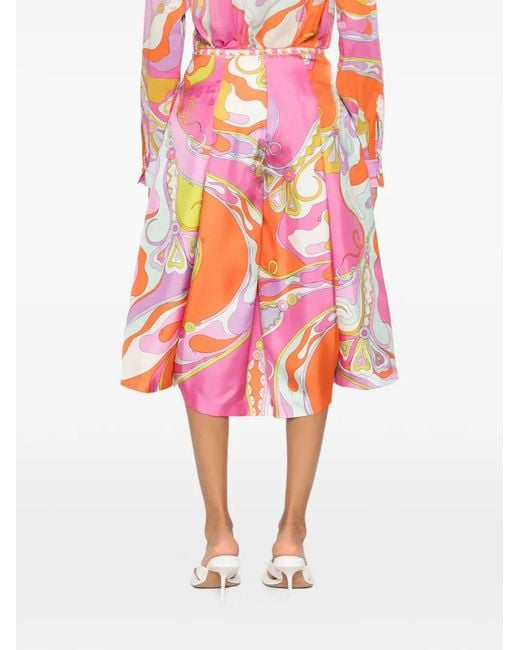 Emilio Pucci White Iride-Print Silk Trousers