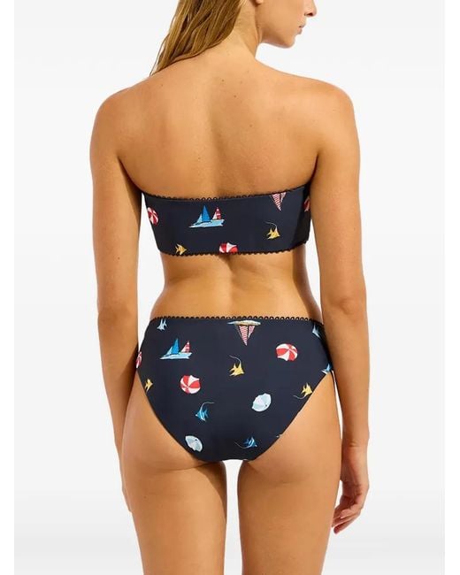 Seafolly Blue Beachclub Retro Graphic-Print Bandeau Bottom