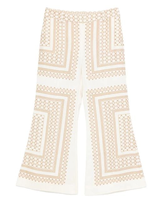 Zimmermann Natural Geometric-Print Flared Trousers