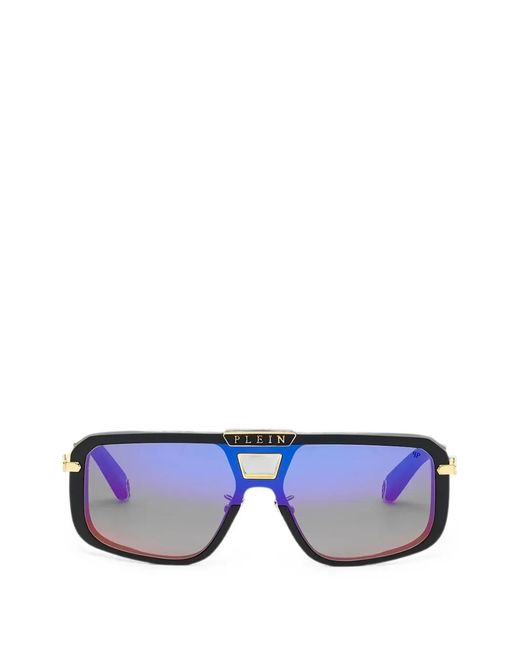 Philipp Plein Blue Logo-Plaque Pilot-Frame Sunglasses for men
