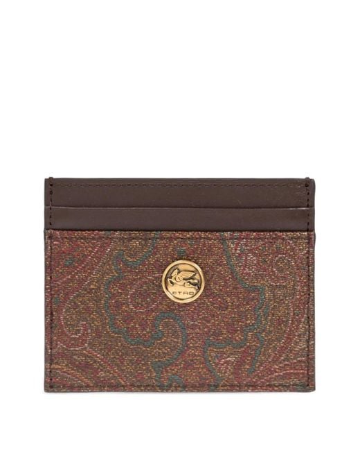 Etro Brown Arnica And Leather Card Holder With Coin