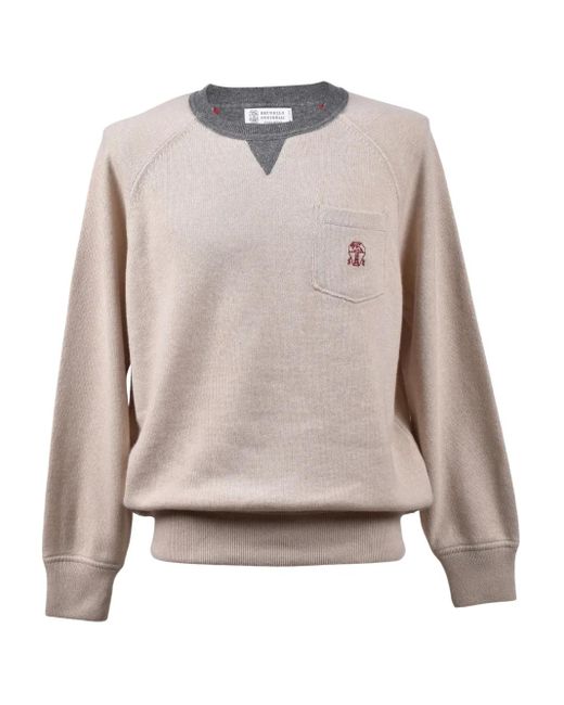 Jersey con logo bordado Brunello Cucinelli de hombre de color Natural